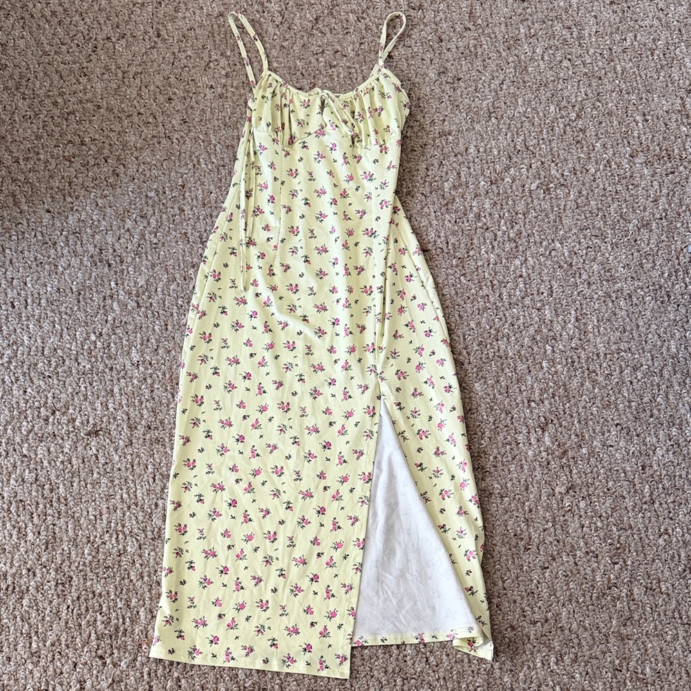 SHEIN Yellow Floral Tie-Front Dress